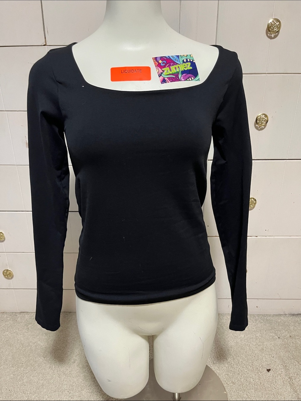 Aeropostale Fitted Black Square Neck Long Sleeve Tee